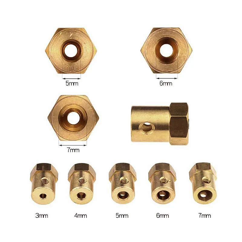 Model Car Accessories Brass hexagonal coupling Car tire connector Axle 3mm 4mm 5mm 6mm 7mm 8mm Adapter Toys Parts