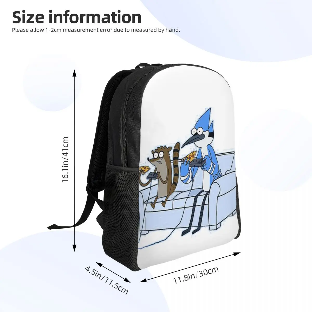 Mordecai And Rigby Pizza And Video Games Student Backpack School Bag Hiking Travel Daypack for Men Women Bookbag Shoulder Bags