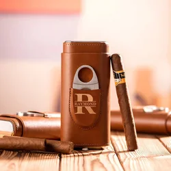 Personalized Cigar Case, Leather Cigar Holder with Cutter, Cigar Travel Case, Groomsmen Gifts, Gift for Dad Husband Gift for Him