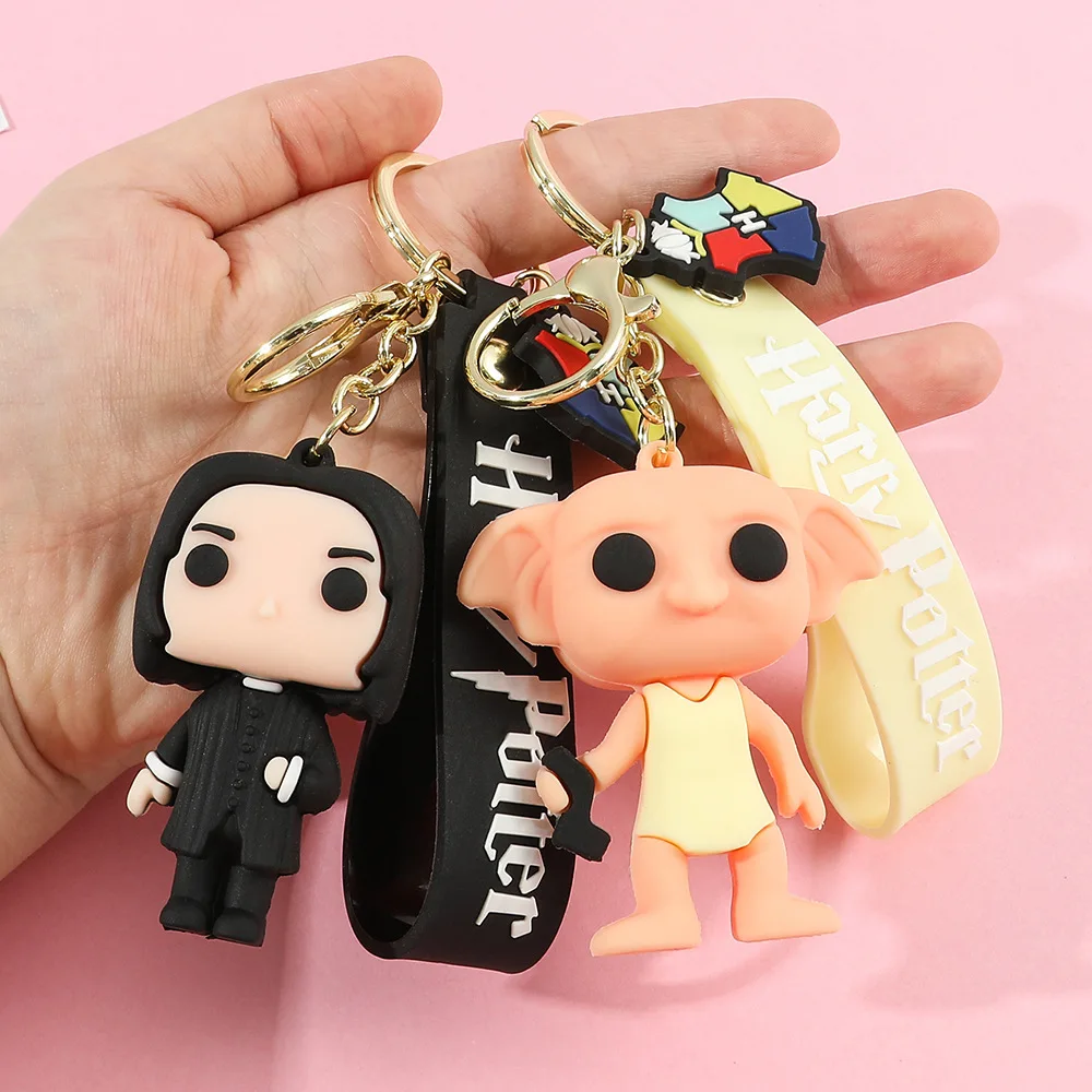 Harri Potter Keychain Anime Action Figure  Doll Aesthetic Keychains Silicone Key Ring Cosplay Toys Cute Backpack Car Keyring