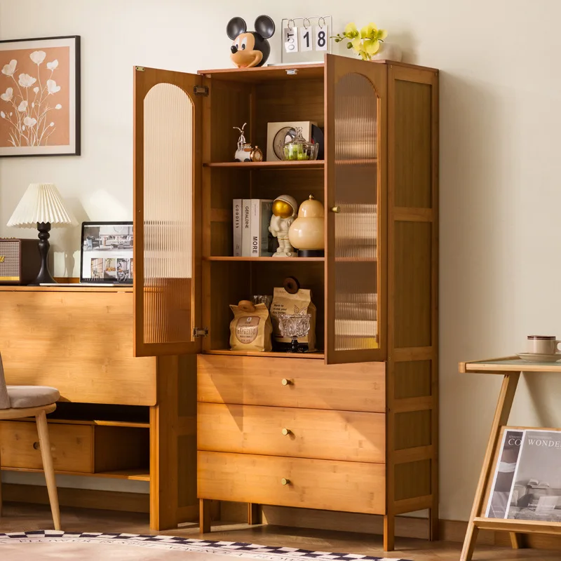 

Durable Black glass side cabinet, wine cabinet display, storage against the wall, household living room, narrow vertical cabinet