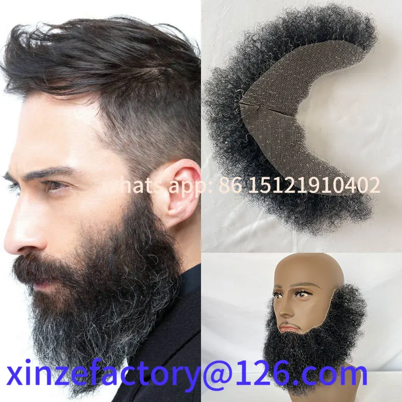 

Be suitable for Afro Curl Human Hair Fake Beard For Men Fake Mustach Beard False Facial Hair Hand Tied