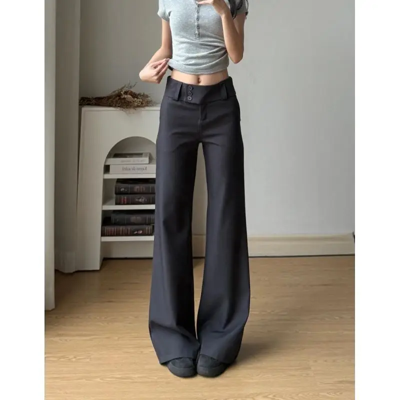 Personalized Button-up Suit Pants Women's High-waisted Casual Super-long Floor-mopping Pants