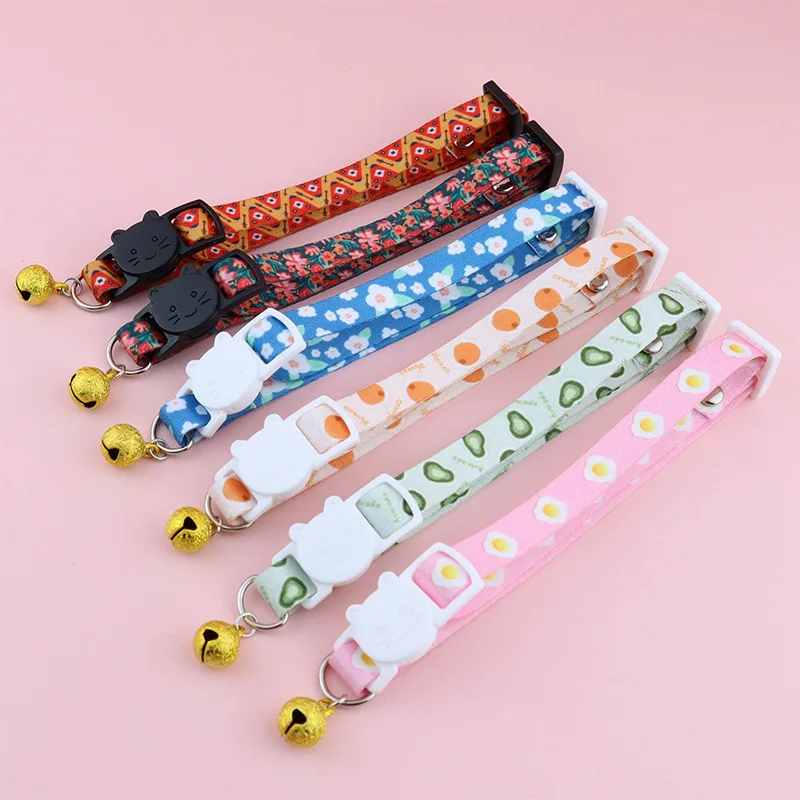 New Beautiful Fruit Printing Cat Collars With Bells Convenient Breakaway Pet Dog Necklace Cats Accessories Pet Product Hot Sold