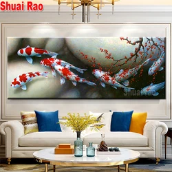 Fish Koi Lucky Carp Large Diamond Painting,Picture Rhinestone,Full Diamond Embroidery, Cross Stitch Mosaic,Wall Decor,New Arriva