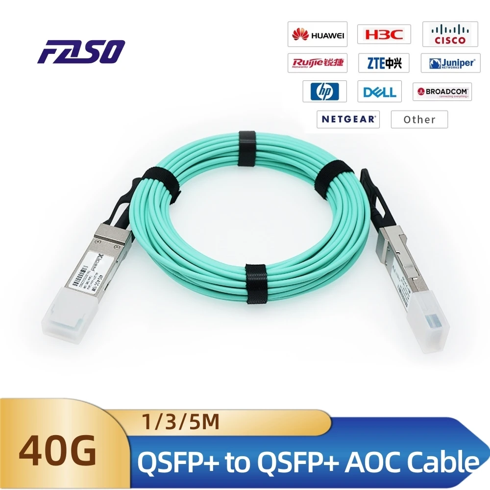 

40G QSFP+ to QSFP+ 1-100M OM3-Aqua AOC Active Optical Cable 1-5M, for Cisco,Huawei,MikroTik,HP,Intel...Etc Switch