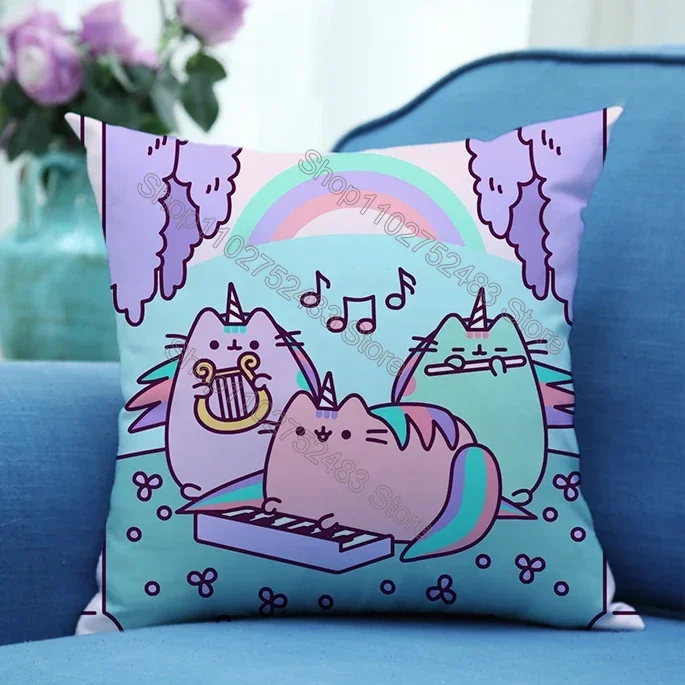 Pusheen Pillowcase Cute Cartoon Cat Print Pillowsli Bedroom Living Room Pillowsli Case Car Cushion 45X45cm Pillow Home Decor