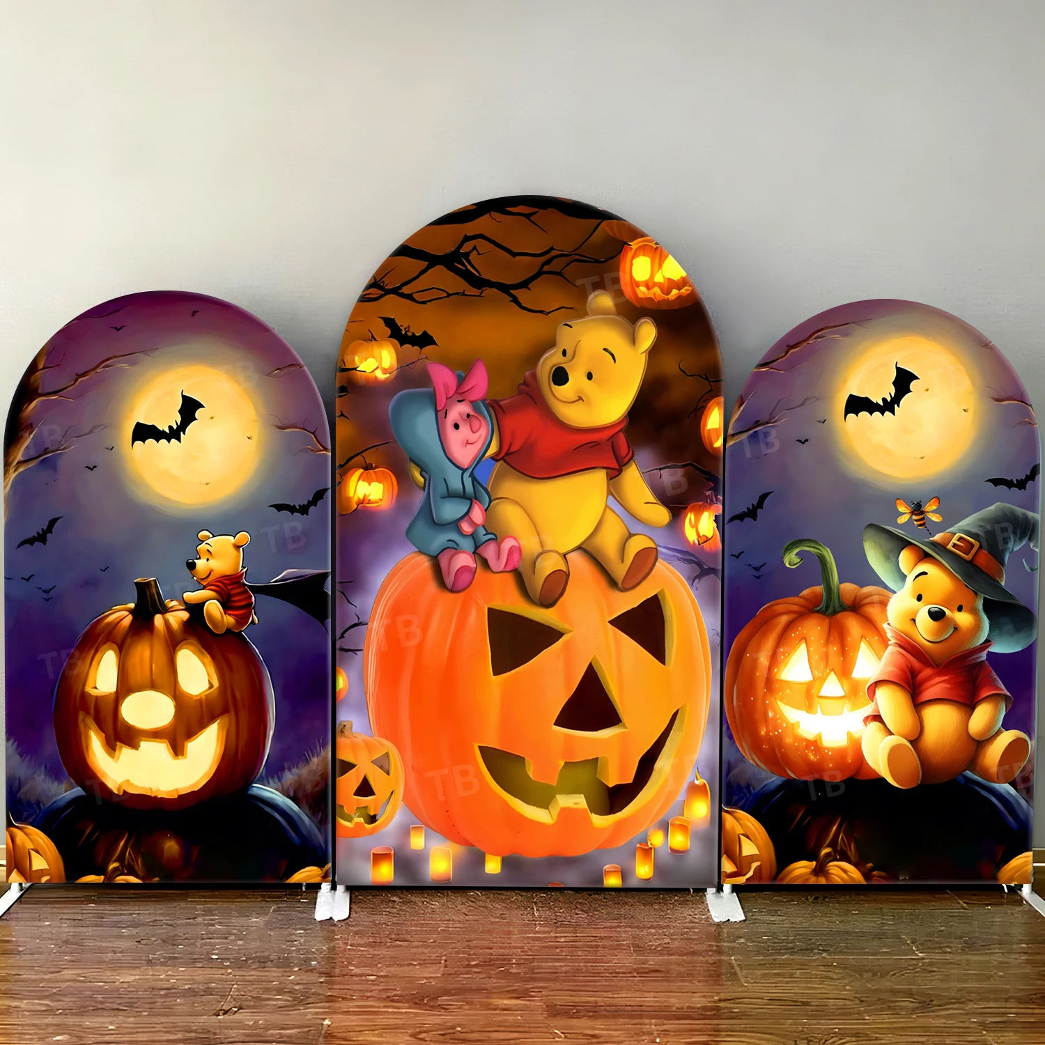 

TB Halloween Winnie Bear Theme Arch Backdrop Cover for Pumpkin Lantern Party Show Background Wall Decor Props Elastic Fabric