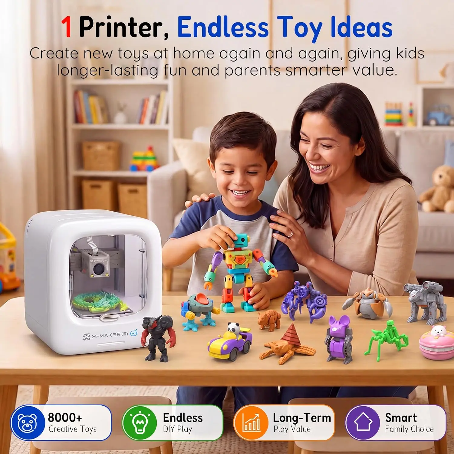 Children 3D Printer Fully Constructed AI Device 8000 Designs 17 Units 400mm/s Quick Operation Leveling Free STEM Present 1 PLA F