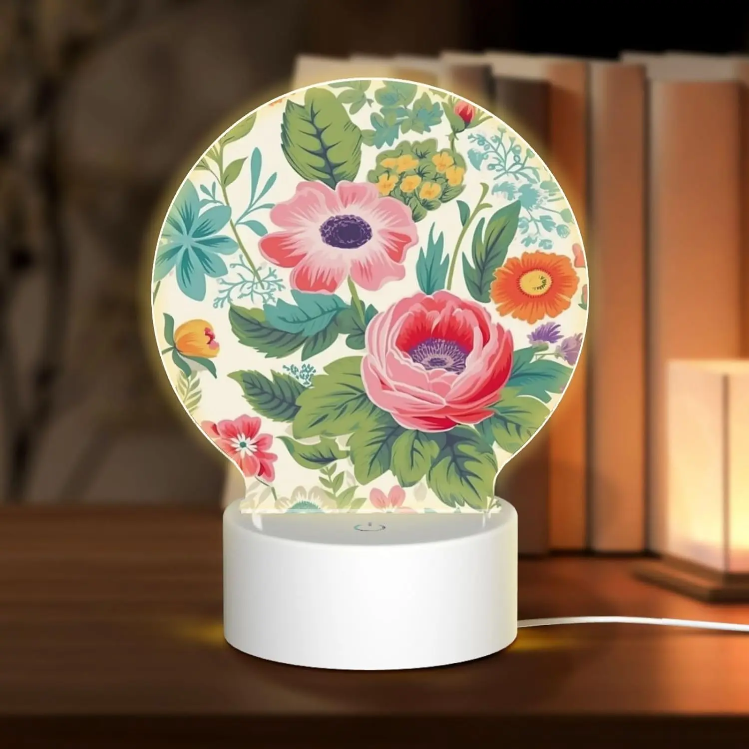 Acrylic Night Light Garden Floral LED Night Lamp Modern Acrylic Nightlight for Bathroom Bedroom Restaurant Bar Decor