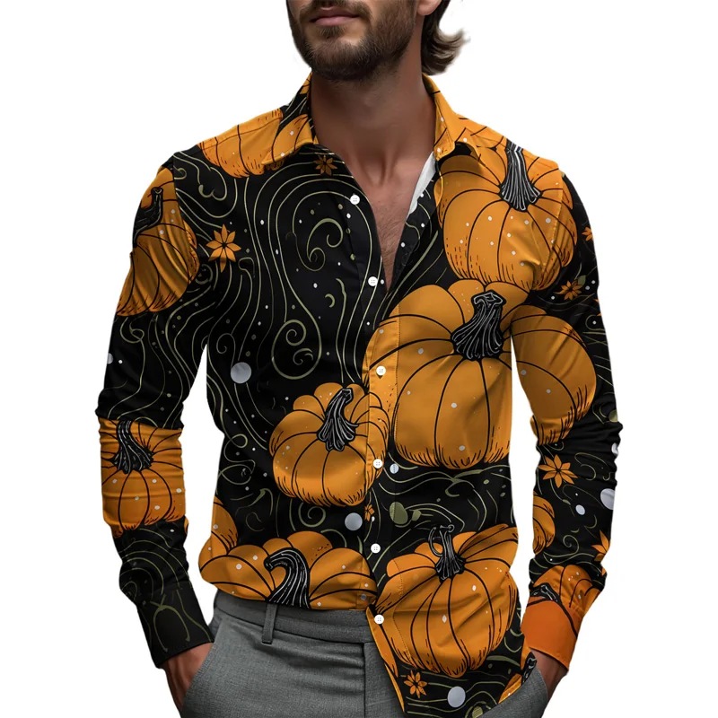 

Autumn men's long sleeved shirt Halloween Theme Horror shirts for man Casual button tops Breathable man t shirts Party costumes