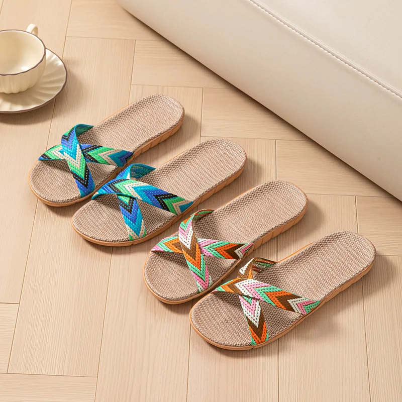 Hemp Women's Slippers Home Summer Designer Woman Shoes Flat 2026 New Linen Elegant Indoor Slides Couple Soft Sole Non-Slip Floor