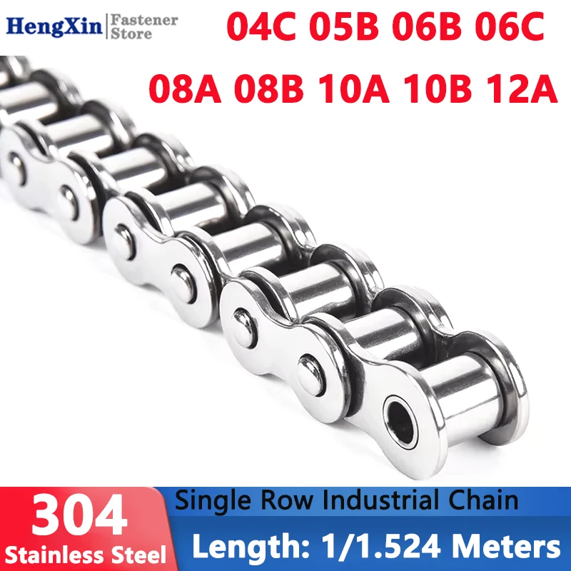 

1/1.524Meter 304 Stainless Steel Short Pitch Roller Chain Industrial Transmission Chain 04C 05B 06B 06C 08A 08B 10A 10B 12A