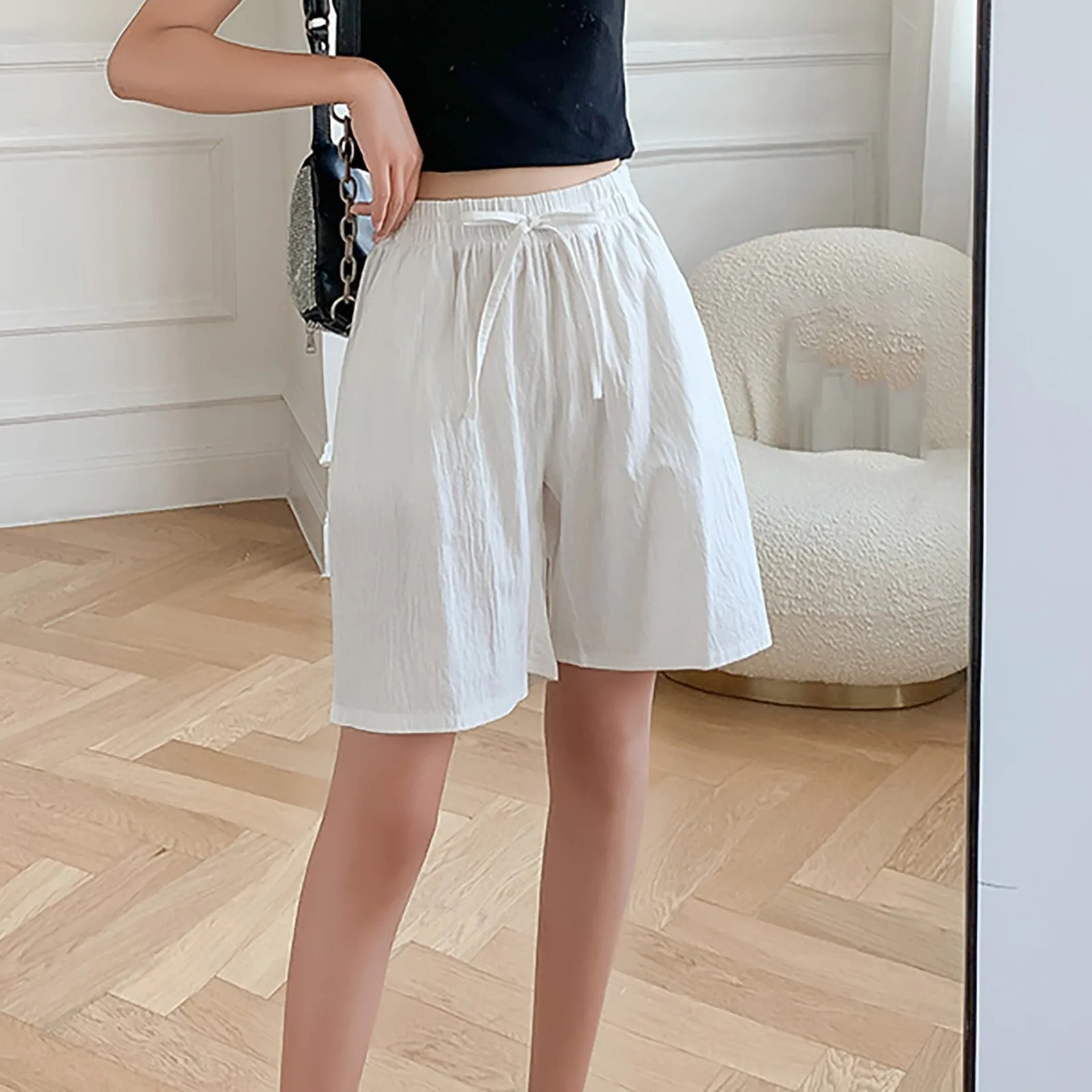 Summer Cotton Linen Shorts Women Solid High Waist Baggy Short Pants Breathable Beach Five-Point Trousers Sports Joggers Shorts