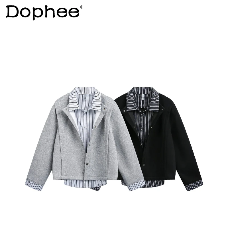

Men's 2026 Spring New Chic High Street Personality Design Tops Faux Two-Piece Sweatshirt Jacket Men's Color Matching Sportswears