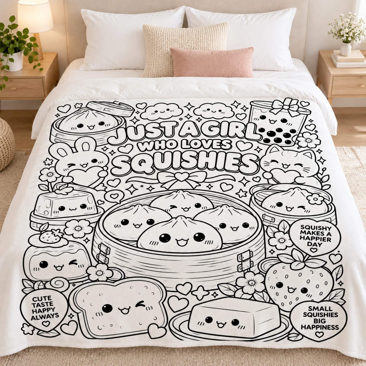 Squishy Girl Coloring Page Blanket, Cute Printed Sofa Bed Throw, Multi-use for Office Nap, Travel, Camping & Household Use