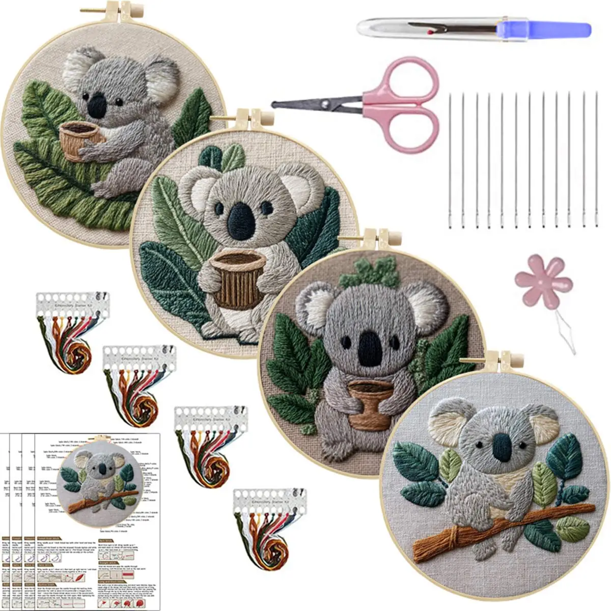Unfinished Material Pack Embroidery Kit 3D Cute Koala Pattern DIY Handwork Sewing Cross Stitch Set Thread Tools Festival Gift