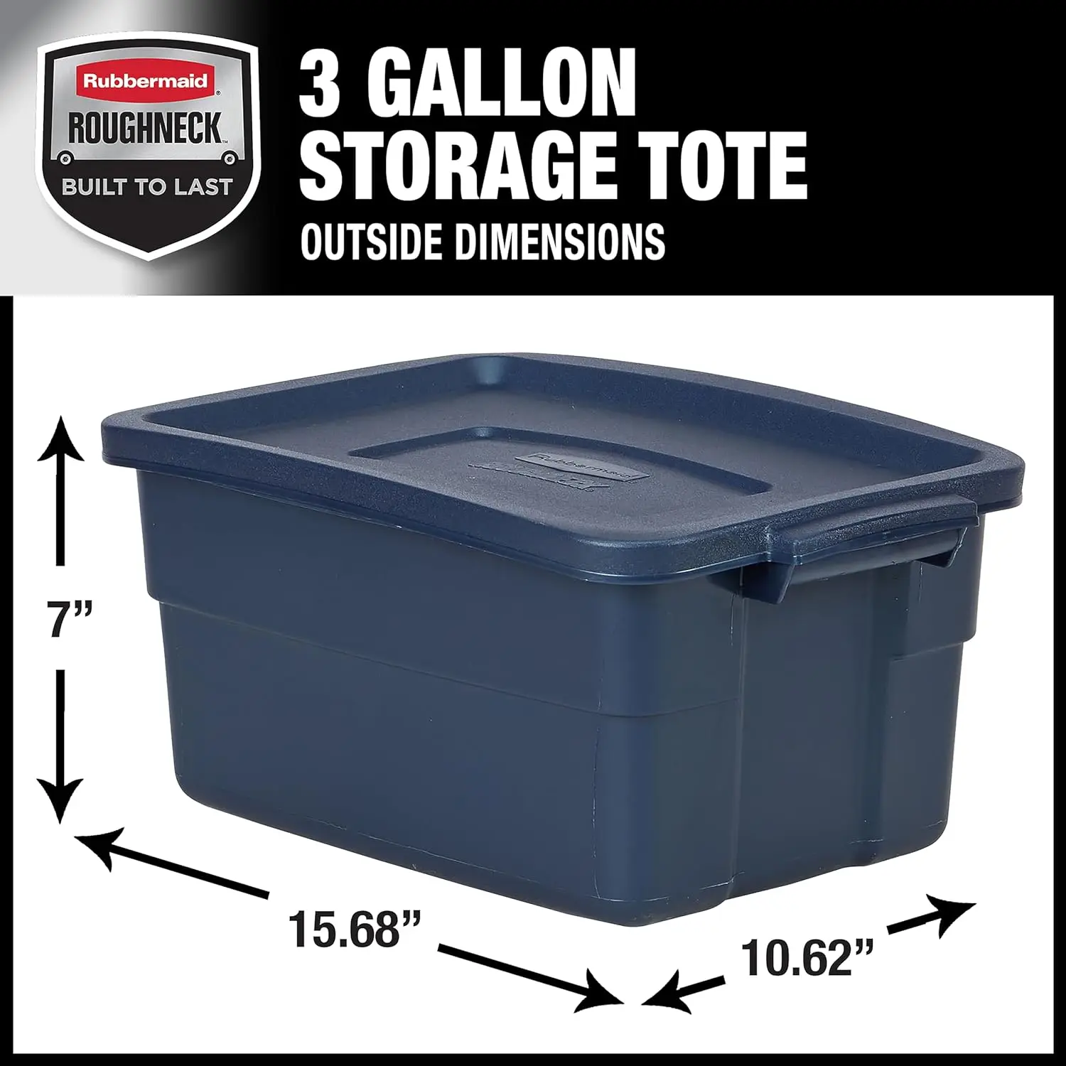 Tote 3 Gal, 6 Pack, Made in USA, Dark Indigo Metallic, Rugged Plastic Stackable Storage Bins with Lids and Handles