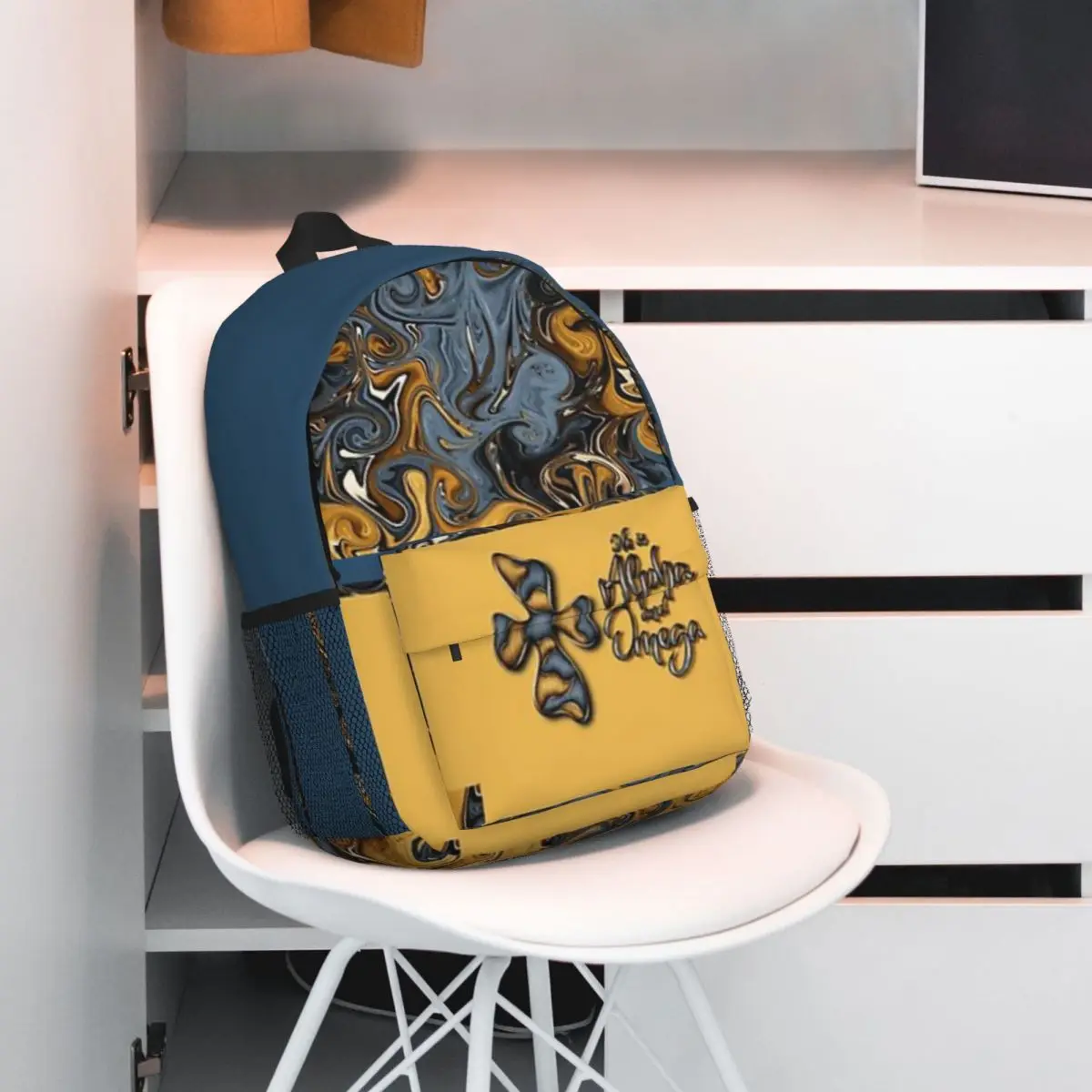 Ele é Alpha & Omega Bookbag, V3 impresso, leve, mochila casual para escola, ao ar livre, compras, escritório, 15"