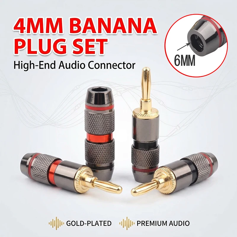 10PCS 24K Gold-plated New HIFI BANANA PLUGS -4MM Banana Connector with Screw Lock For Audio Jack Speaker Plugs Gun Metal