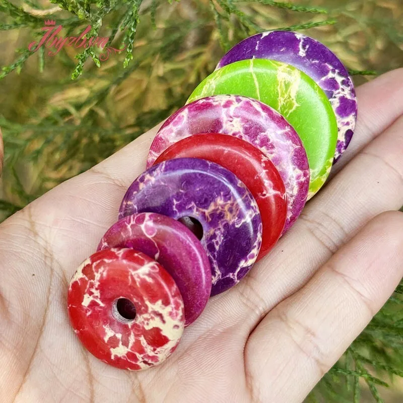 

Round Donut Sea Sediment Stone Beads Pendant For DIY Necklace Pendant Jewelry Making 1 Pcs Wholesale 25mm/30mm/35mm/40mm