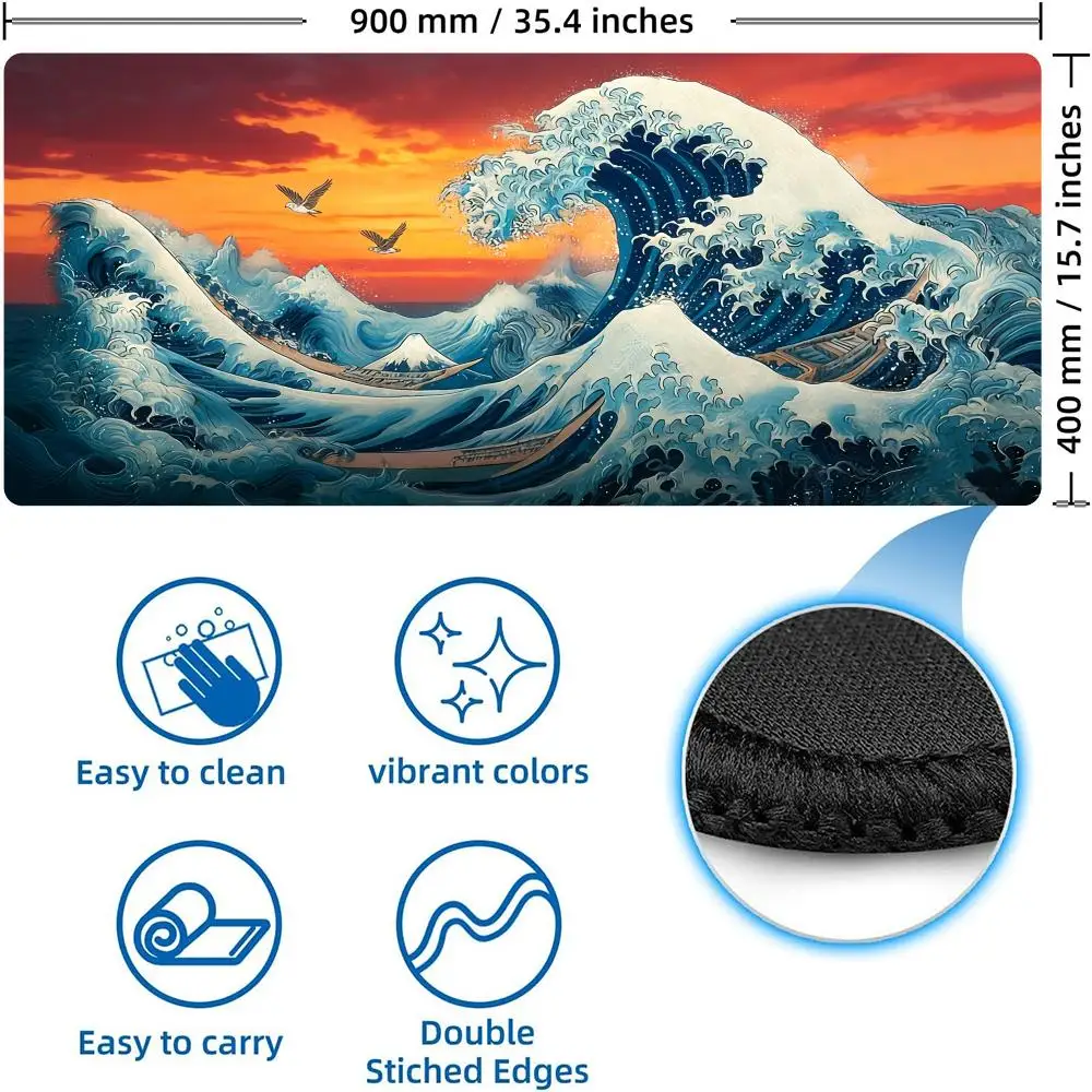 

Игровой коврик для мыши XXL в стиле ретро-волна, удлиненный, резиновый, противоскользящий, для компьютера, ноутбука, клавиатуры, ПК, утолщенный