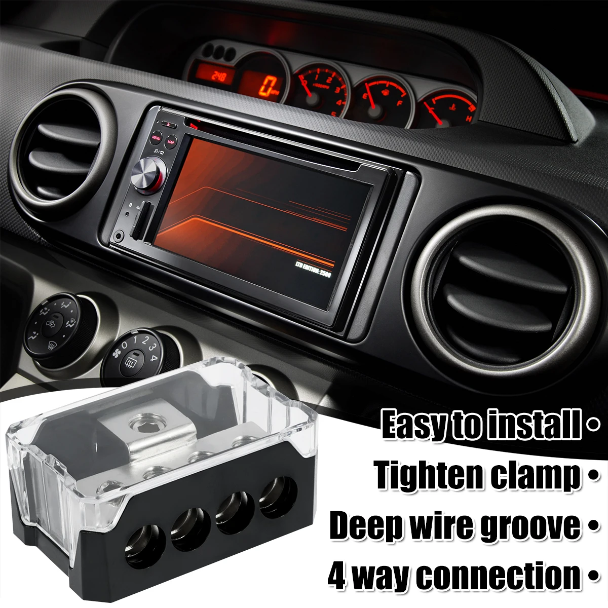 2Pcs 4 Way Power Distribution Block Zinc Alloy Power Ground Amp Distribution Block Premium Car Audio Stereo Amp Connection Block