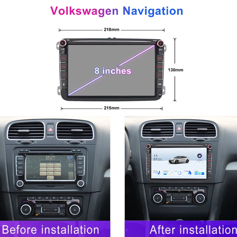 نظام تحديد المواقع 8 "لشركة فولكس فاجن جولف بلس 2004-2013 اللاسلكية CarPlay أندرويد 15 راديو السيارة واي فاي مشغل وسائط متعددة رئيس وحدة جوجل خريطة الكاميرا 64 جيجابايت