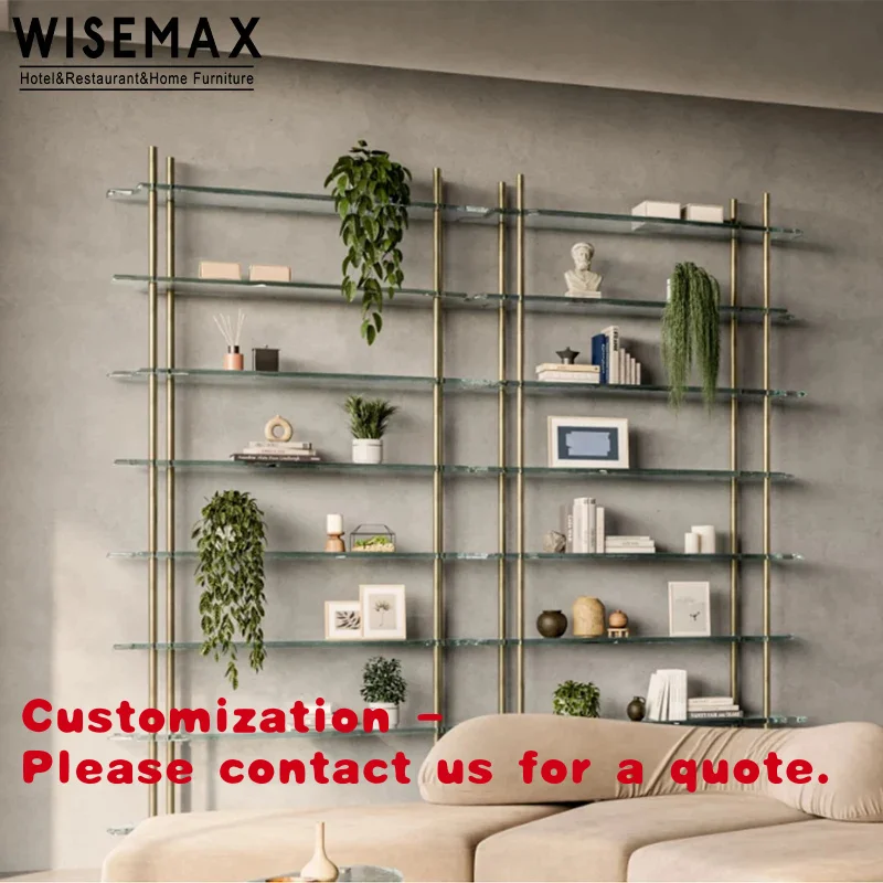 

Customize.WISEMAX Furniture Modern Luxury Living Room Display Shelf Bookcase Metal Frame Glass Bookshelf Suitable Hotels、Hom