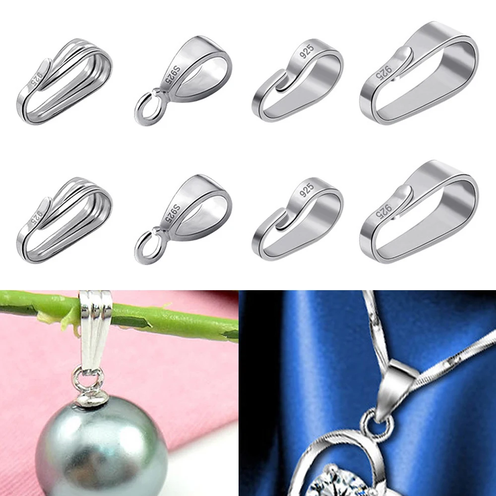 

5pcs 925 Sterling Silver Buckle Clasps Pendants Charms Connectors Clip Pinch Bail For DIY Necklaces Jewelry Making Accessories