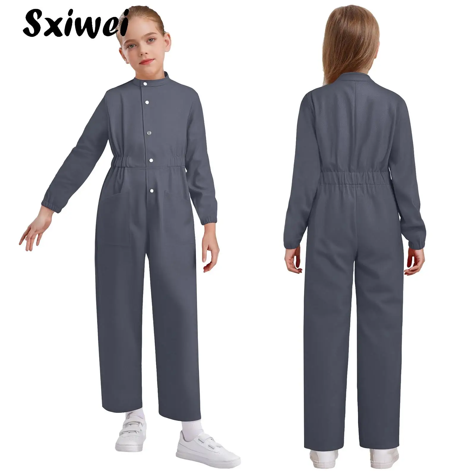 

Boys Girls Coverall Jumpsuit Costume Mechanic Boiler Suit Kids Long Sleeve Flightsuit Cargo Overalls for Halloween Cosplay Party