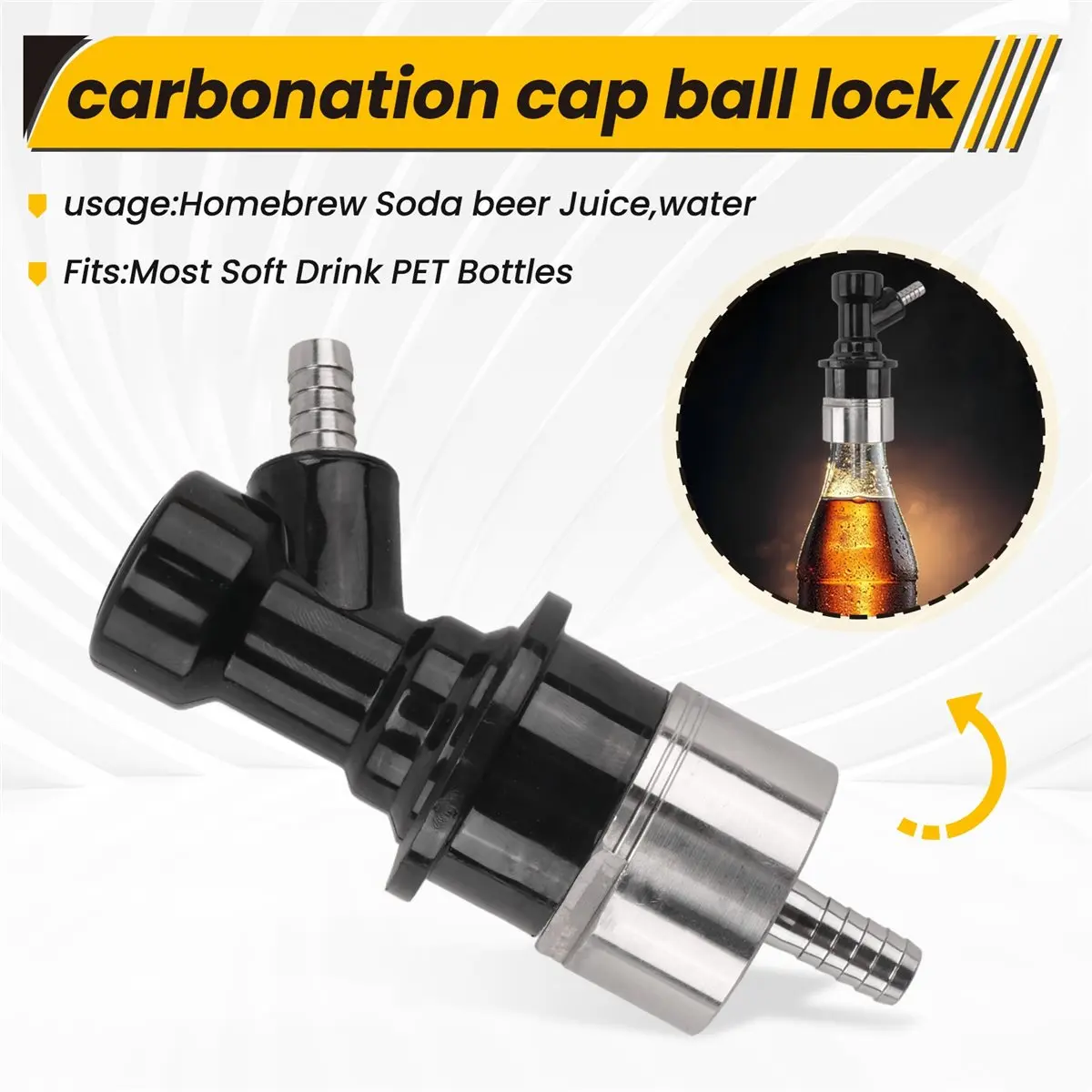 A89X Beer Brewing Carbonation Cap with 5/16Inch Barb Ball Lock Disconnect Set,Fit Cola Soda Beer Most of Drink PET Bottles