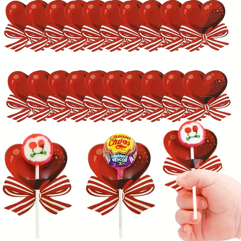 50 Stück rote herzförmige Lutscher-Kartenpapier- und Papierbonbonsdekorationen, geeignet für romantische Geschenke zum Valentinstag