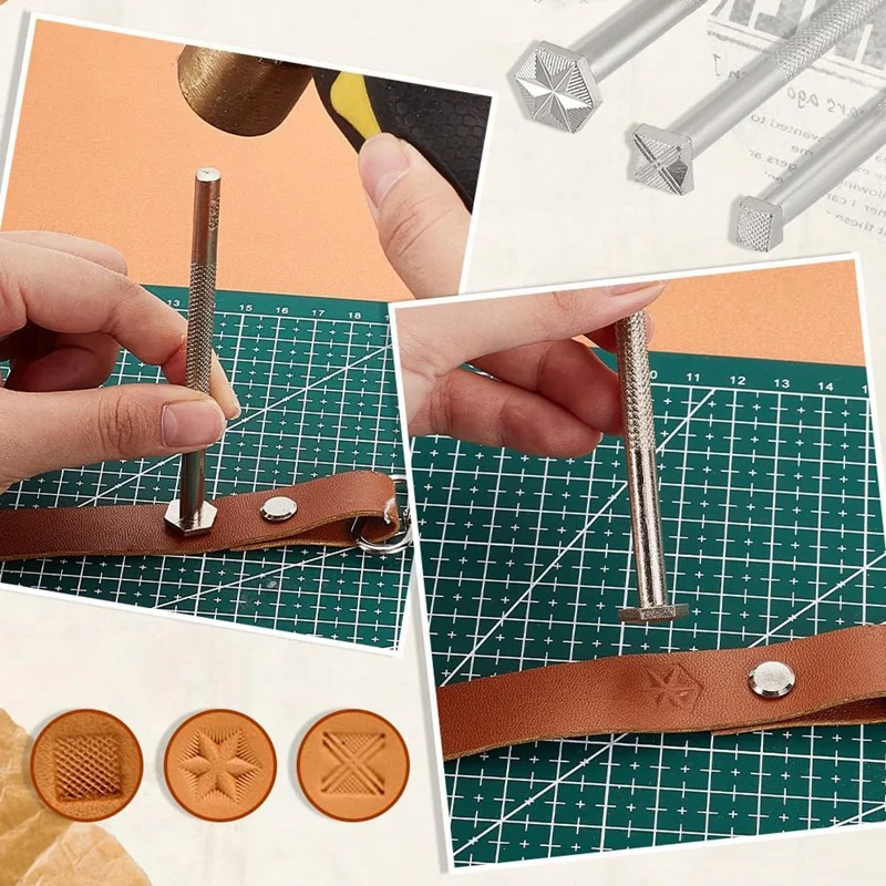 Ferramentas de estampagem de couro, ferramenta de escultura, Stamp Punch Set para trabalhar, Metal Embossing Tools, 3 estilos, Leathercraft, 3pcs