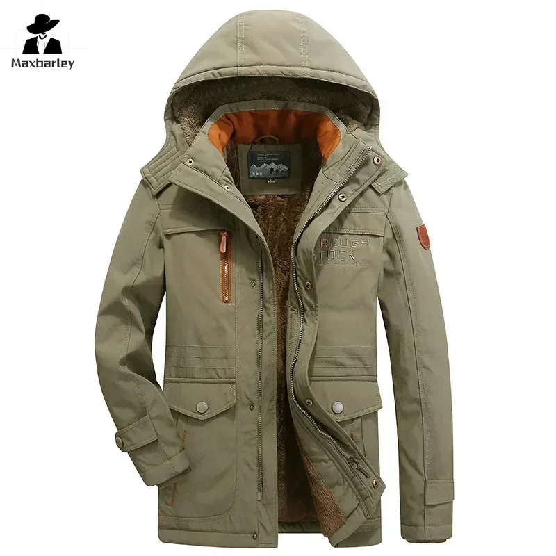 Wild Parka Men\'s Winter Vintage Thickened fleece-lined Windbreaker Warm Jacket Hiking Hunting Cold-proof Mountain Hooded Coat