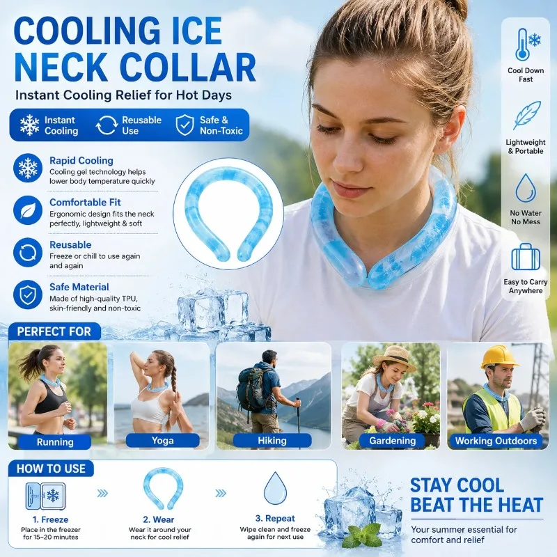 2026 New Summer Ice Neck Ring PCM 28°C Reusable Gel Cooling No Charge Portable Neck Safe Home Office Outdoor Sport Heat Relief