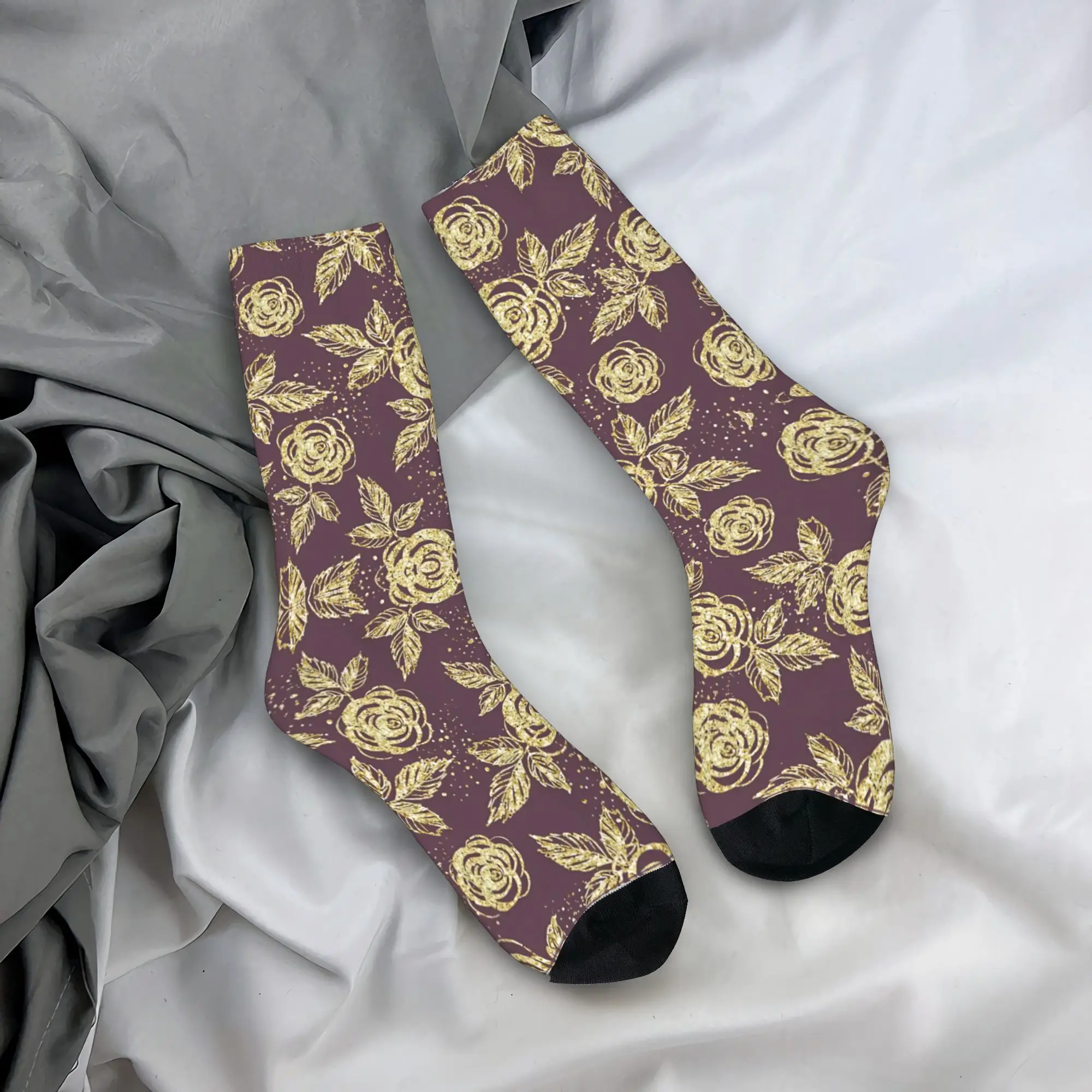 

Фиолетовые и золотые блестящие чулки с цветочным принтом для девочек, носки, пара дышащих носков, осенние спортивные носки на открытом воздухе, защита от пота, идея подарка