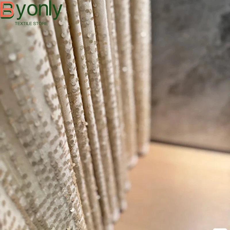 

New Product French Beige Gold Wave Woven Curtains for Living Room and Bedroom Custom Door Curtains Finished Gold Products