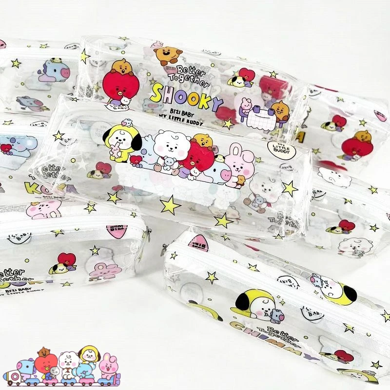 

Прозрачный пенал BT21 с аниме-персонажами, милый, для школьников, кавайный, для хранения канцелярии, для мальчиков и девочек, косметичка, подарок