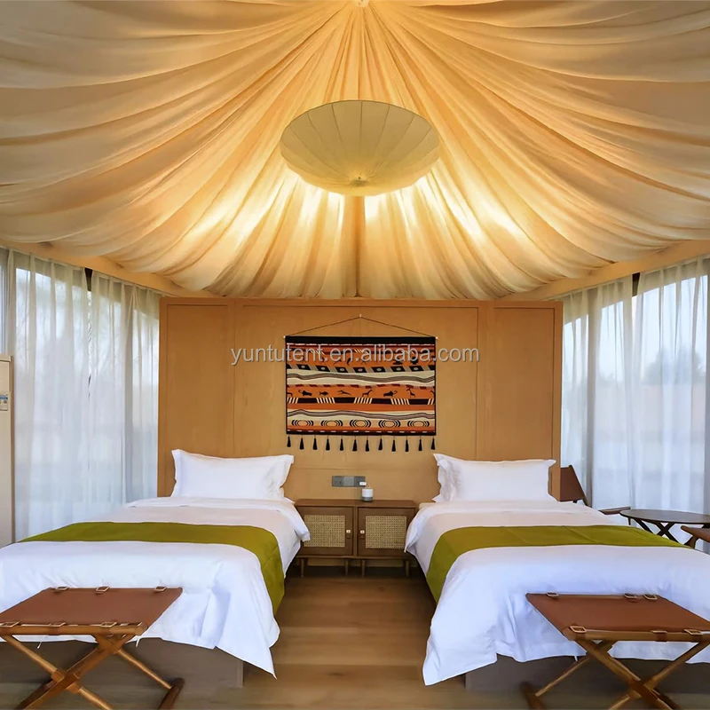 Outdoor  Glass Hotel Glamping Safari Tent With Bathroom For Eco Resort Tented Lodge