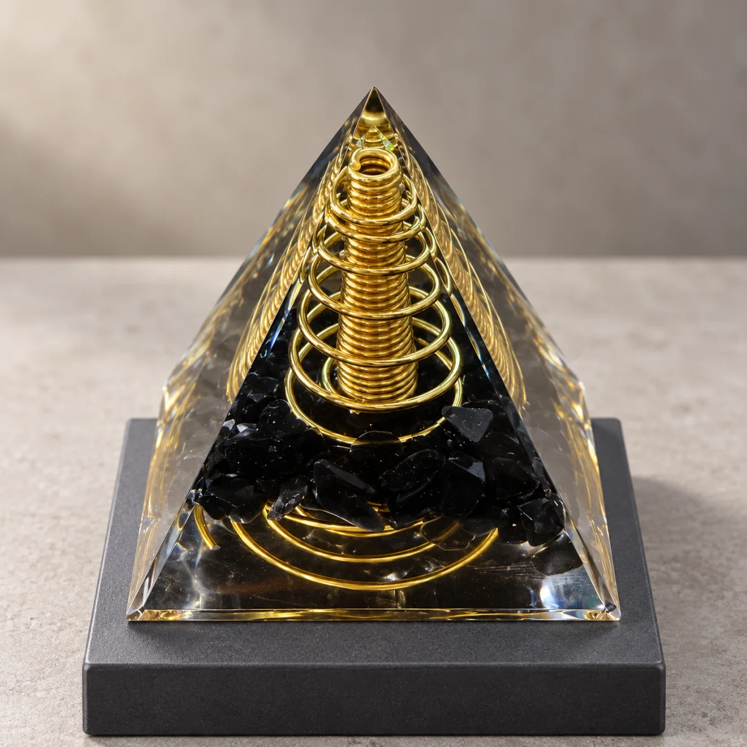 1pc Orgonite Pyramid With Obsidian, Energy For Yoga, Crystal Gifts, Crystals For Home Office Decoration, Balance Your Energy