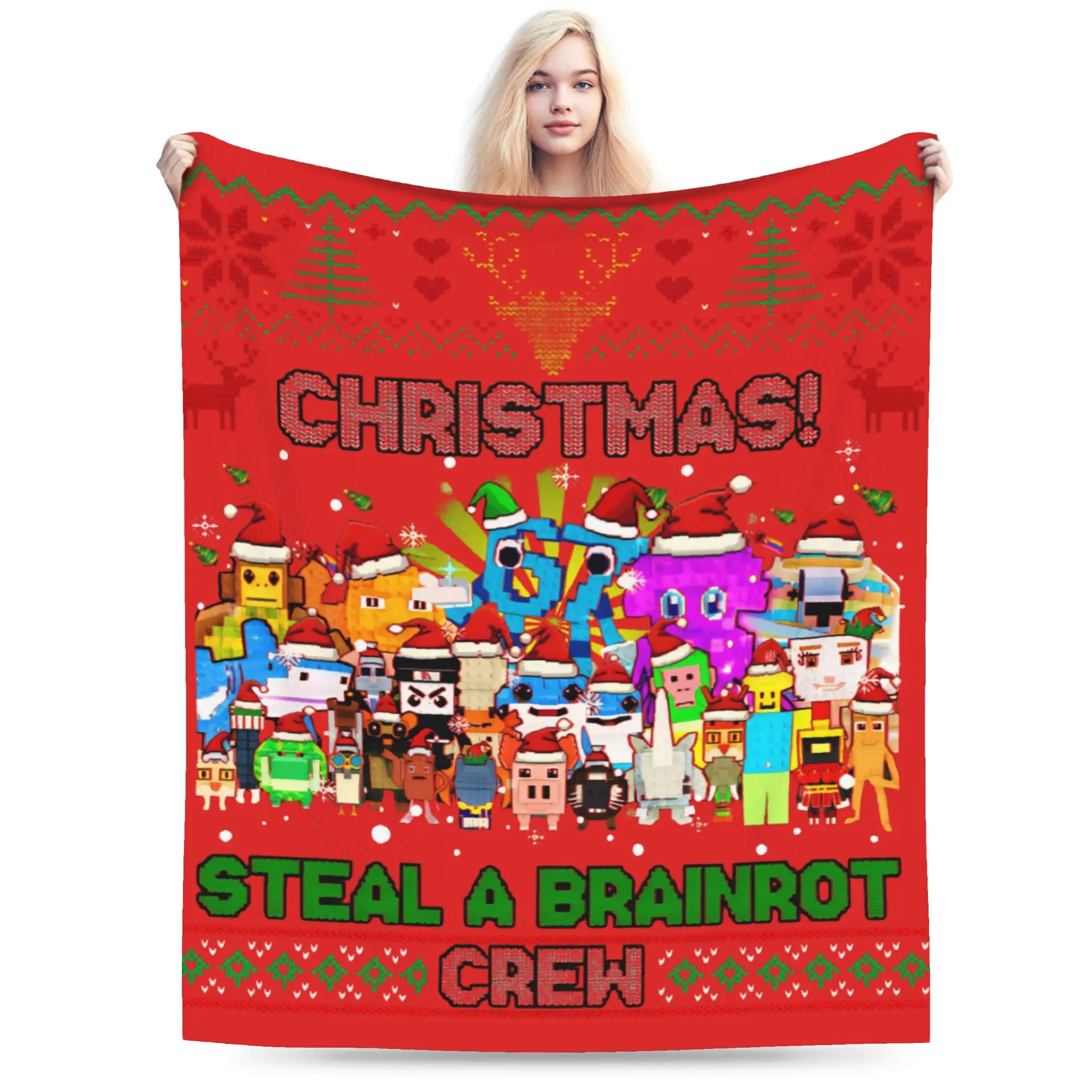 

Every Brainrot Funny Christmas Brainrot Crew Steal A Brainrot Super Warm Blankets Child Plush Throw Blanket Sofa Bed Cover