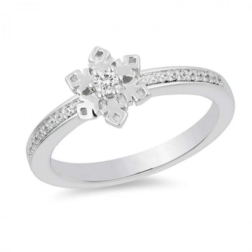 Elegant Women's Ring in Copper Alloy or 925 Sterling Silver with Platinum-Plated Finish, Snowflake Design White Zircon Inlay