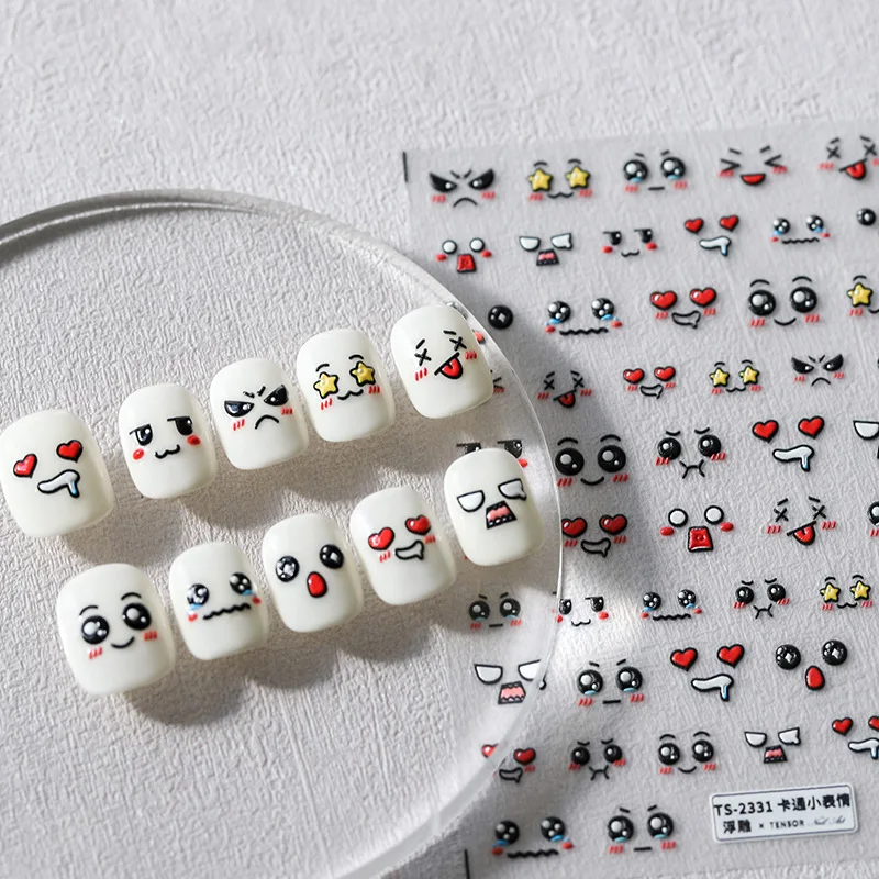 1PCS Cute Cartoon Little Expression Nail Sticker Nail Art Accessories Chinese Panda Anime Bear 5D Adhesive Sticker Nail Decorat