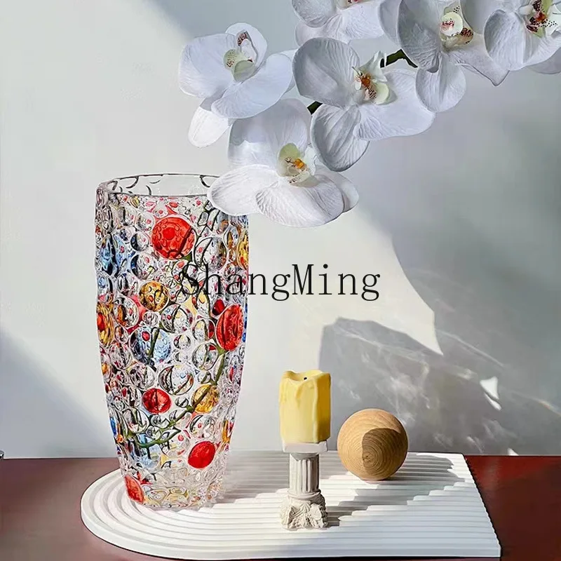 

CL Creative Color Polka Dot Vase Thickened Glass Vase Dried Flower Ornament Home Living Room Hydroponic Flower Vase