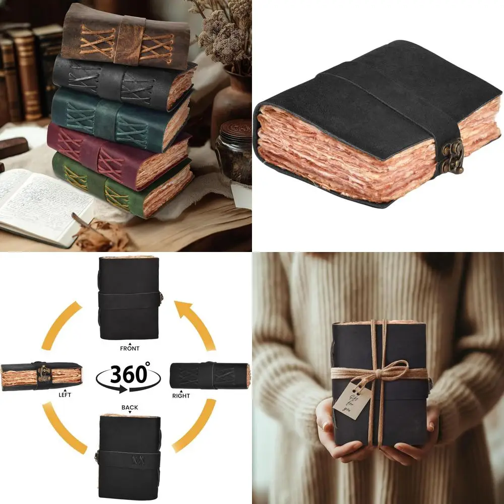 A4 Vintage Leather Journal with Lock - 200 Pages, Deckle Edges, Handmade Paper for Men & Women