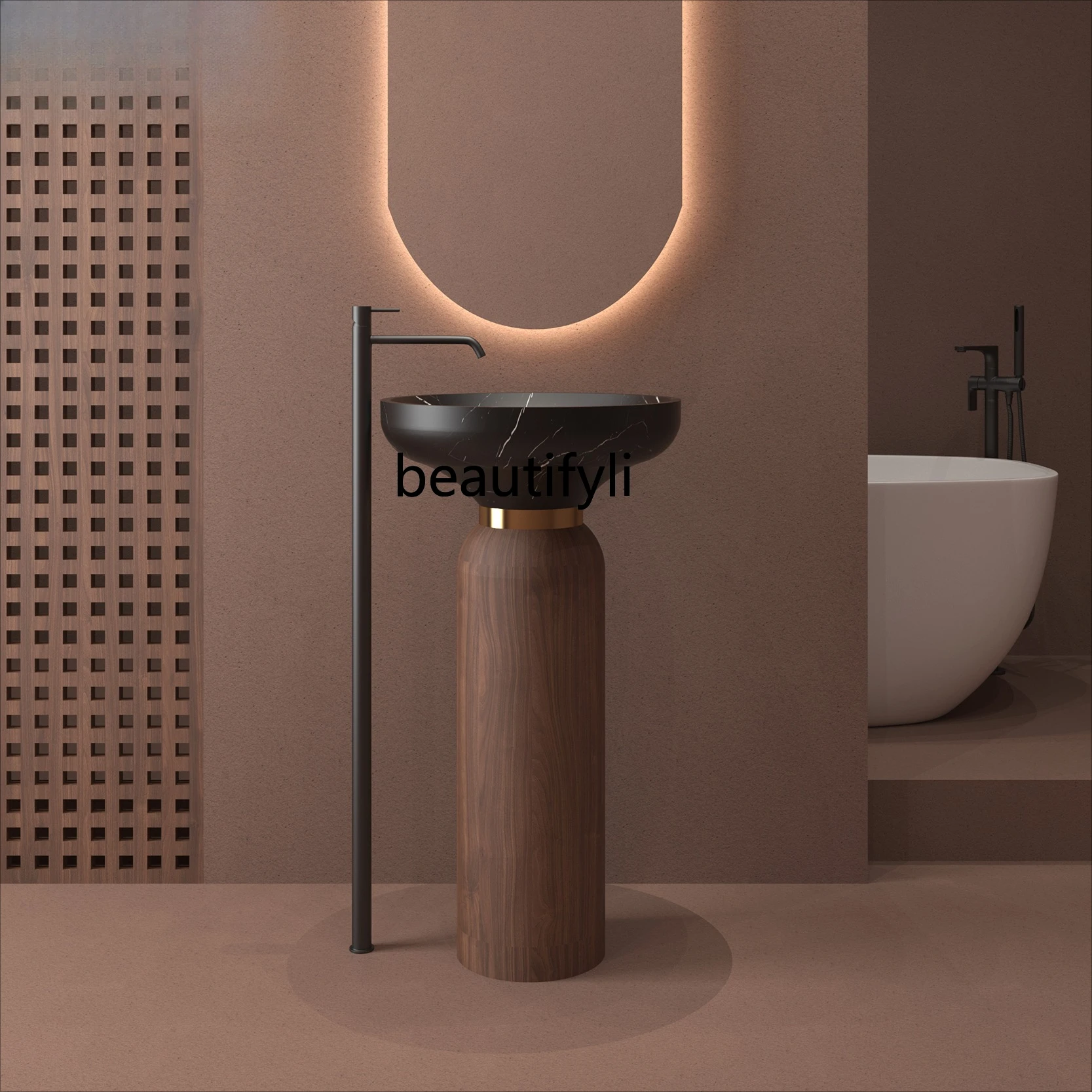 

Chinese Retro Style Designer Pedestal Basin Freestanding Integrated Art Washbasin Unique Creative Homestay Washstand