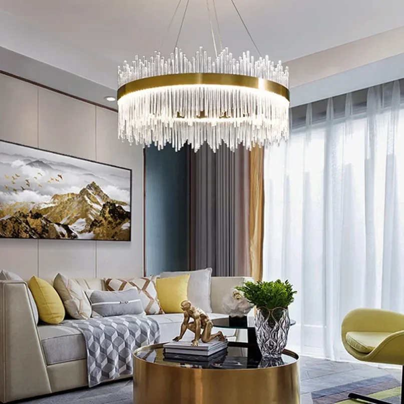 

Modern Led Crystal Chandeliers Round Luxury Gold Crystal Hanging Lights for Living Room Bedroom Kitchen Home Decor Chandelier