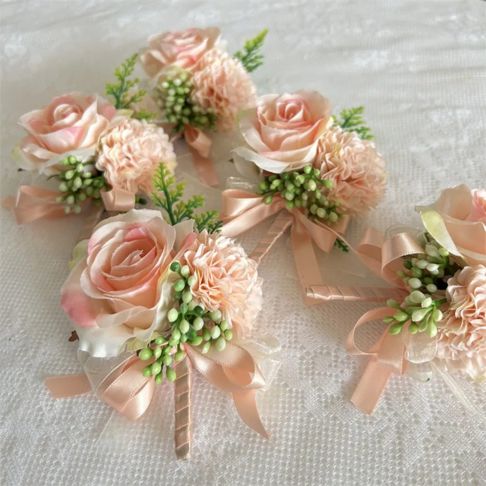 Groom Boutonniere untuk Dekorasi Pernikahan Pria Boutonniere Pernikahan Aksesoris Bunga Pita Mawar untuk Pengiring Pria