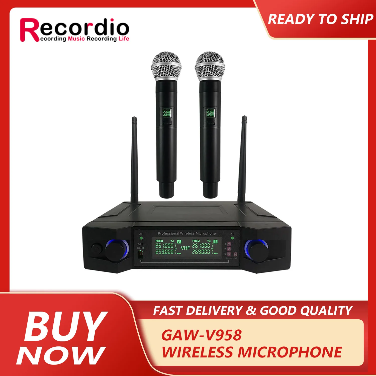 

GAW-V958 V-segment wireless microphone Home karaoke teaching one-to-two microphones VHF dynamic microphone